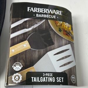 Farberware BBQ Tailgating Set, 3 Piece, Wood and Stainless Steel